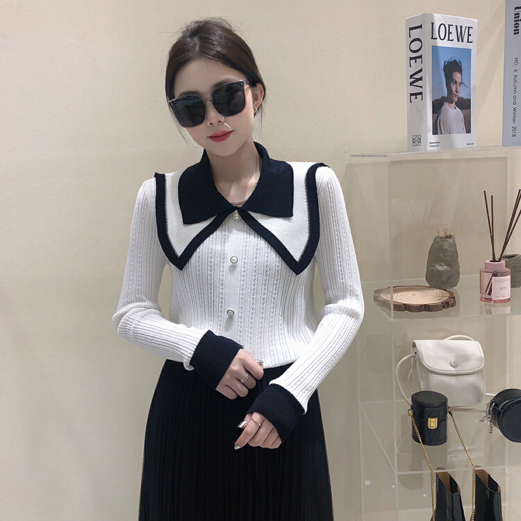[S.J] contrast color double doll neck thin sweater 6701# LSW
