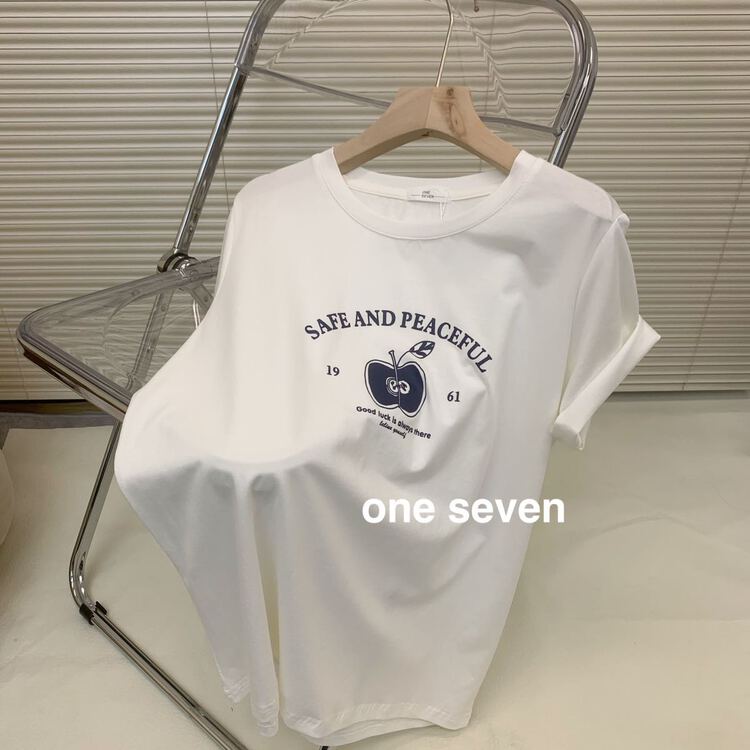 Original price 32.71! New year in early spring! [one seven] crew neck versatile Apple short sleeve T-shirt 6872# ll