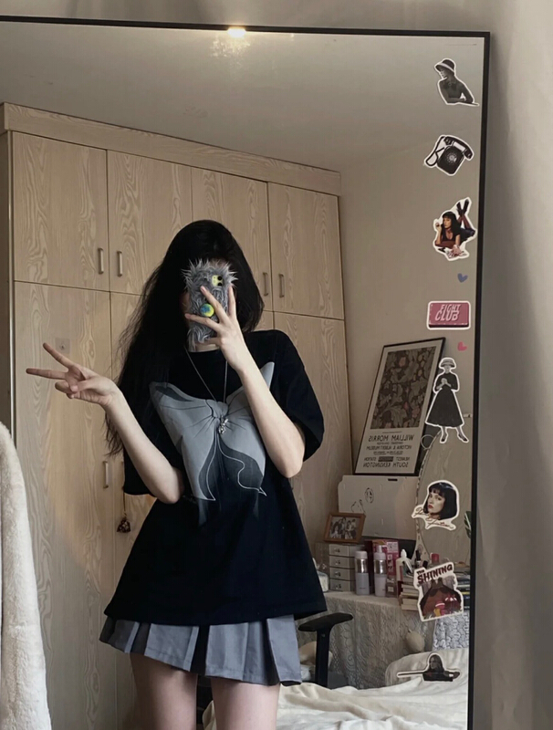 [x · h studio] butterfly foam printed short sleeve T-shirt 8540# ozq