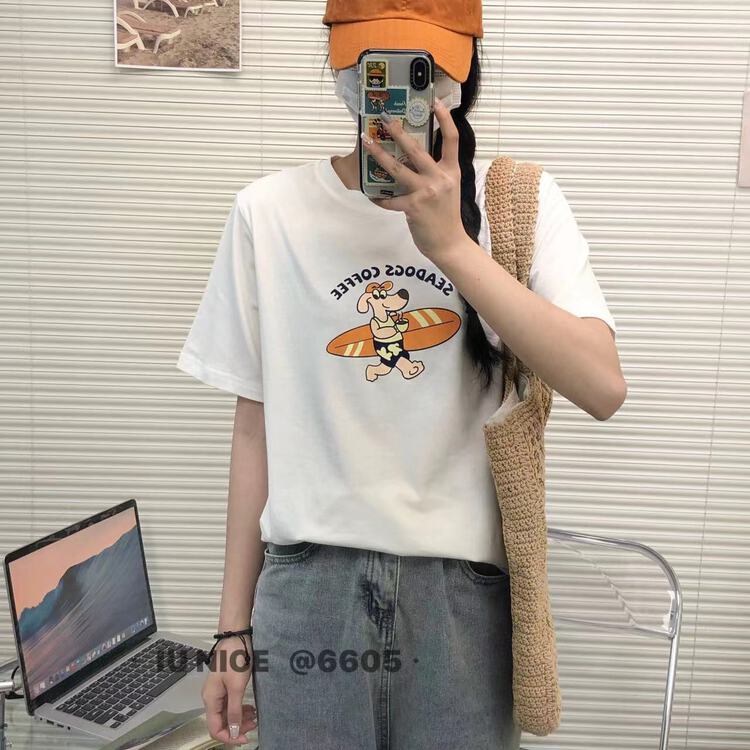 [IU nice] loose round neck comfortable short sleeve T-shirt 6605# ll