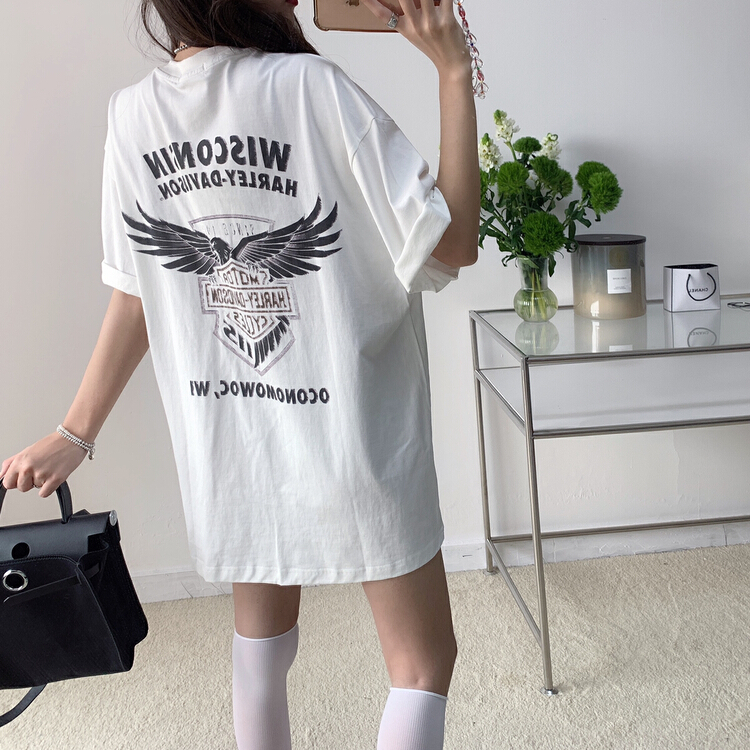 [Vanessa] Eagle print short sleeve T-shirt t32# ozq