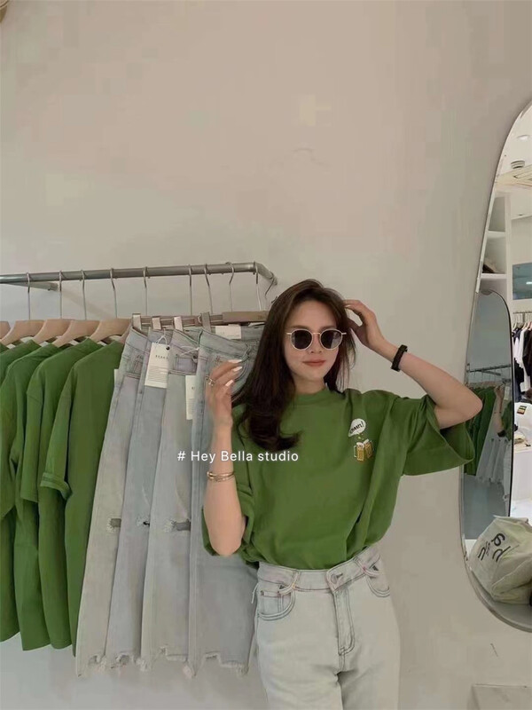 [hey Bella] Korean round neck comfortable short sleeve T-shirt ys1-1335# ll