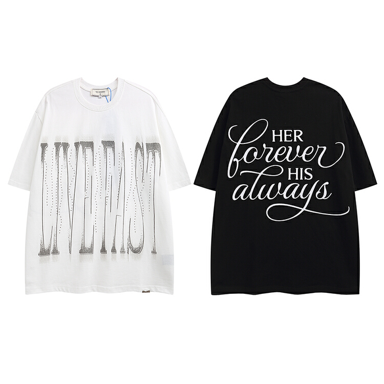 [the unaved] men's and women's personalized letter printing hot drill short sleeve T-shirt 2296# ZZL
