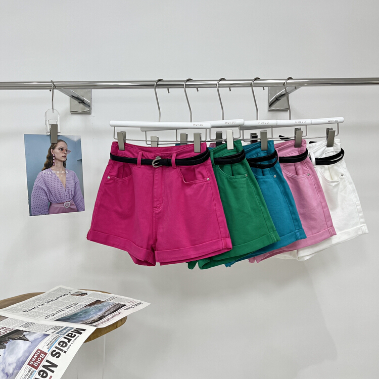 New in early summer! [star] color A-shaped cuffed denim shorts (with belt) ys9031# CLS
