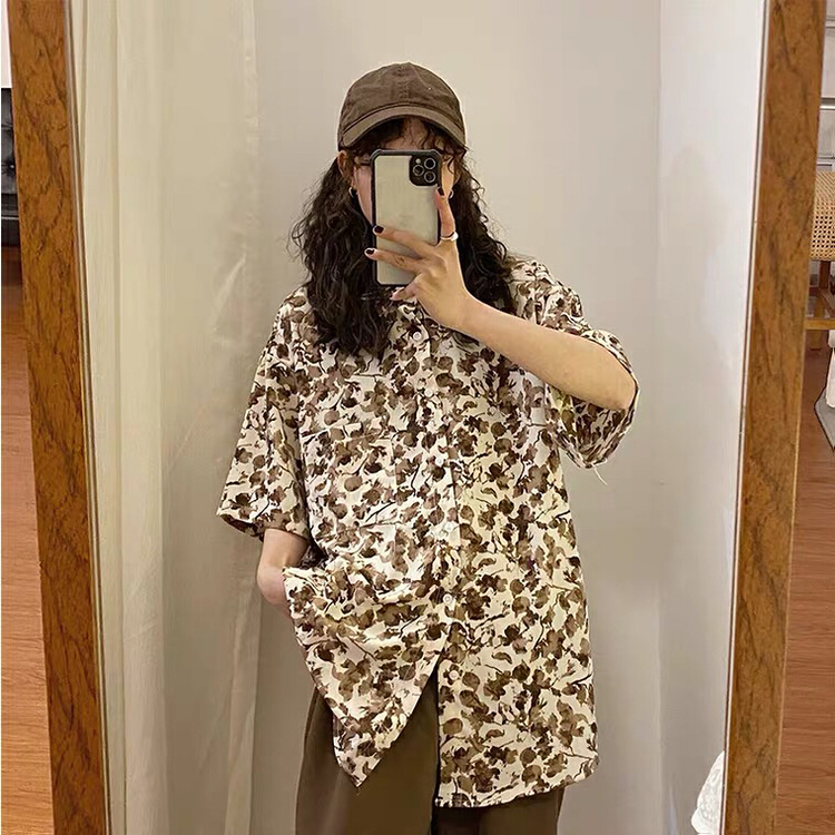 [103n studio] Hong Kong Style printed single Pocket Shirt c50# ZSY