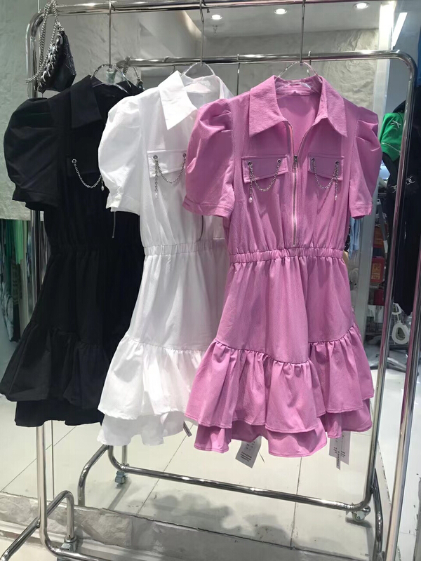 New in early summer! [o.shazidian] elastic waist design sense niche dress (with detachable chain) 1397# CSX