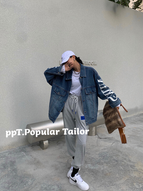[ppt] Korean loose letter printed denim jacket 4378-1\y