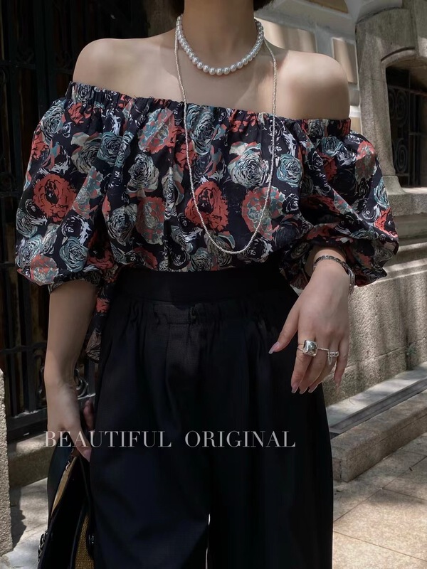 goods in stock! [B-O] flower print fashion blouse 87287# XYJ