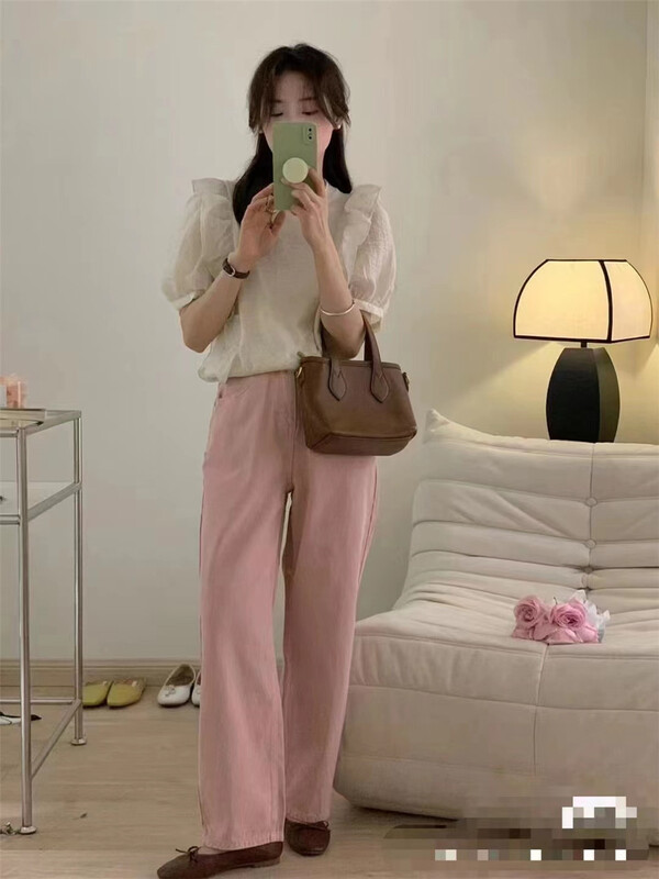 [imagine sailormoon] Korean version simple round neck solid color stitching blouse 2678# XYY