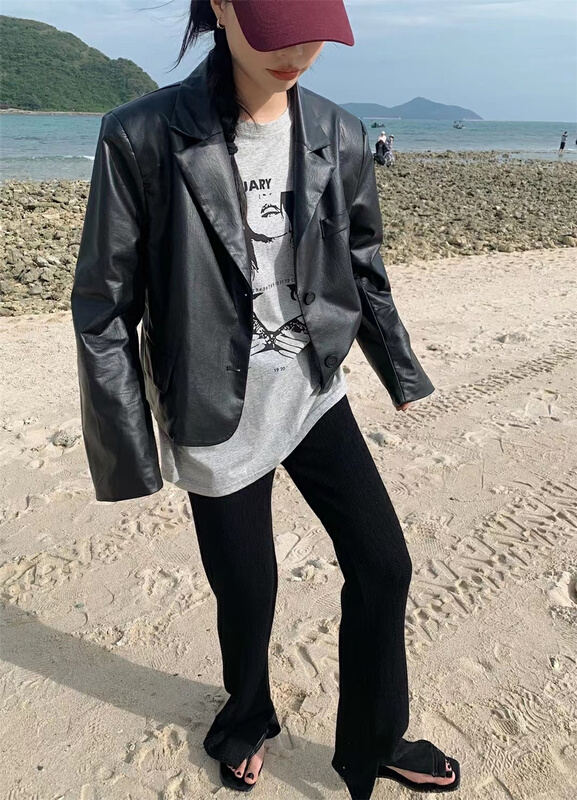 goods in stock! New year in early spring! [ward front] versatile and slim leather clothes w6025# zxl