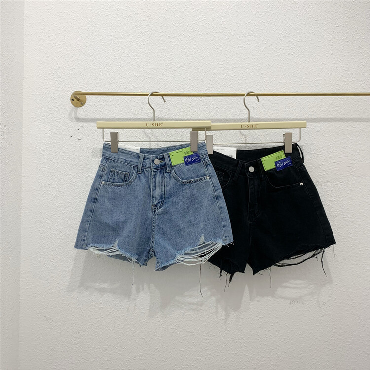 [u.she] personalized label design slim denim shorts 89233# cqw