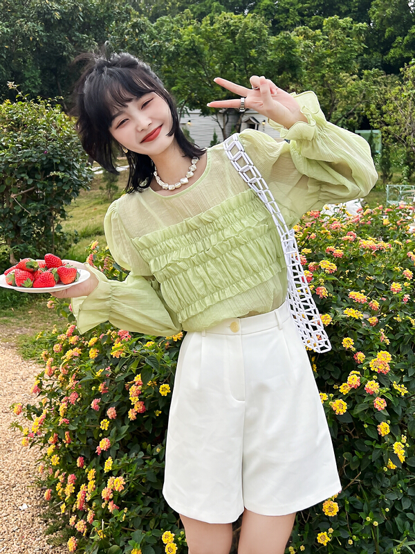 goods in stock! New year in early spring! [rong'er family] Korean version simple and versatile small shirt 51865# hjy