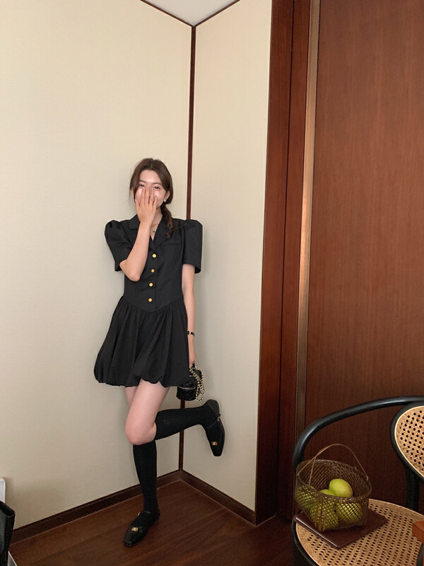 [timely rain] Korean style design style bubble sleeve dress (only dresses) 40021# WPL