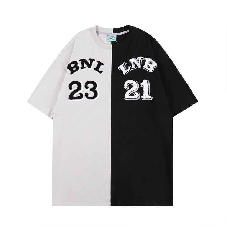 [BNL] color blocking flocking letter short sleeve T-shirt 717# ZZL