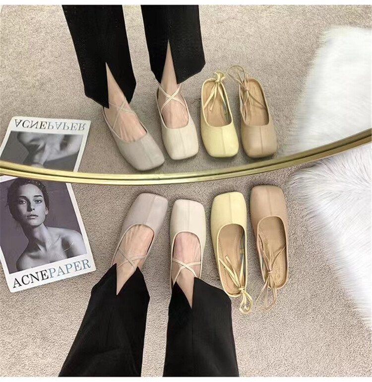 New in early summer! [DS. Gift] square head simple niche low flat heel shoes 5247# LSL
