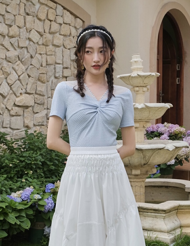 goods in stock! New in early summer! [Ziyuan] Korean V-neck kink design shirt 8781-1# zxx
