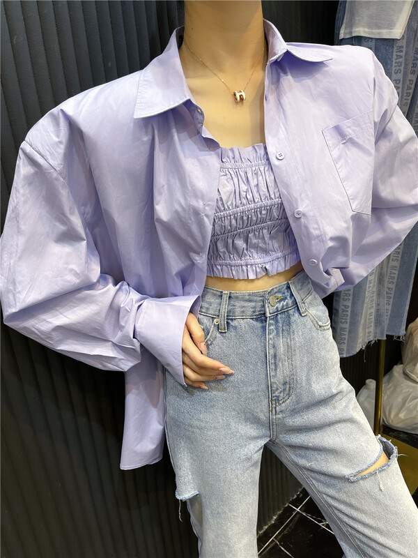goods in stock! [top close] personalized design sense solid color shirt + sexy pull short suspender vest set 68103# ozq