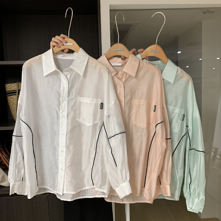 [on line] color blocking edge loose and versatile shirt 6800\lwy