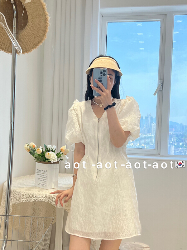 [AOT] simple temperament bubble sleeve dress (dress only) 5310# XYY