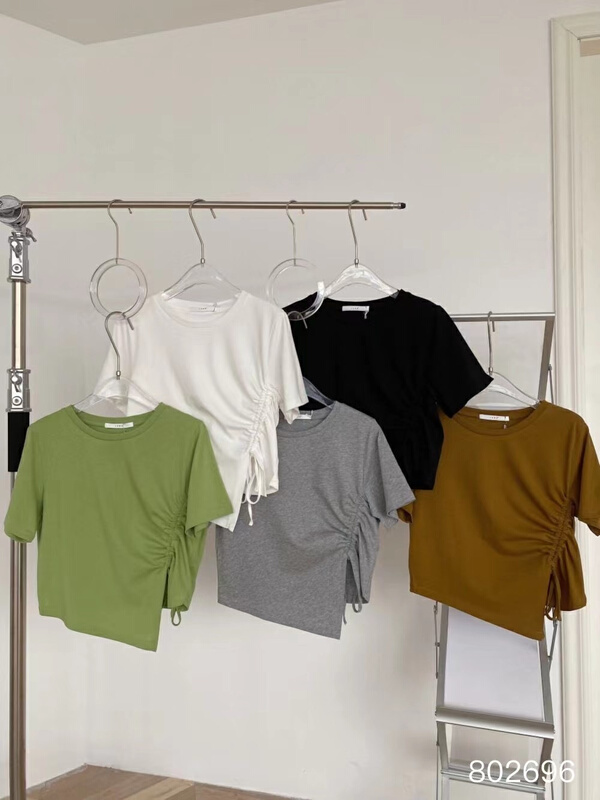 New year in early spring! [June] crew neck solid color drawstring short sleeve T-shirt 802696# XYY