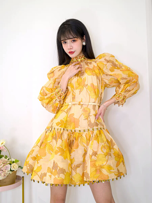 [iris] fashion stand collar print dress (with belt) 1-50# JJ