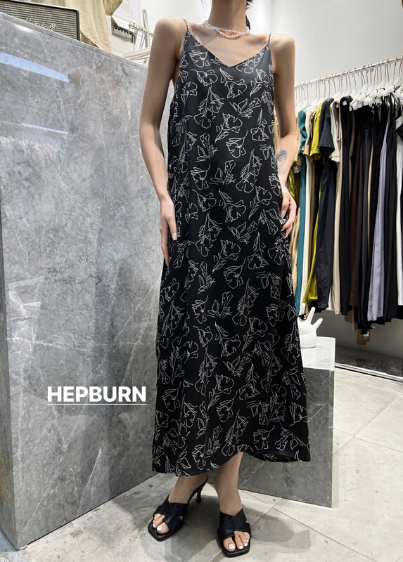 [Hepburn Hepburn] advanced design floral suspender strap skirt 2899# L