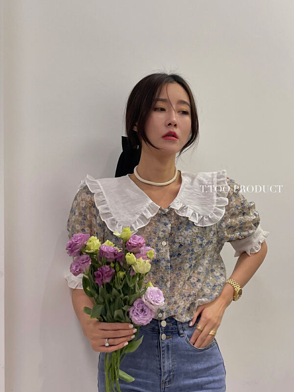 New in early summer! [t-too] Korean version broken flower large lapel shirt 132926# LSL