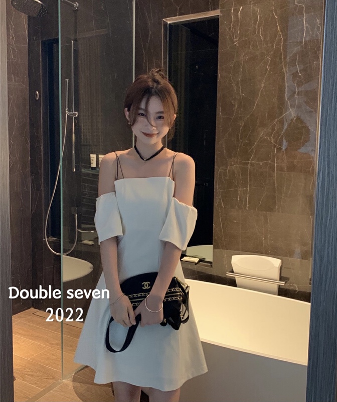 [double seven] Korean suspender off shoulder dress 28652# zxx