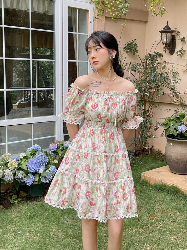 [mi2] one shoulder floral dress b6301# JJ