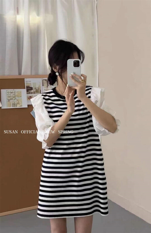 goods in stock! New in early summer! [Susan] Korean striped Pleated Dress y713# LSW