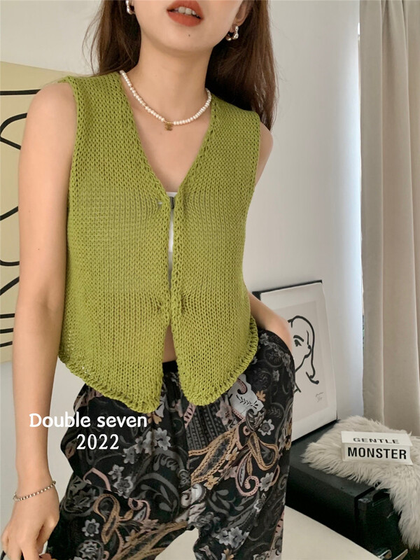 [double seven] Korean V-neck versatile short vest / sling 2221# zxx