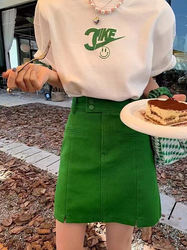 [R n] Korean version double button high waist slim and versatile skirt (only selling skirt) 80915# ll