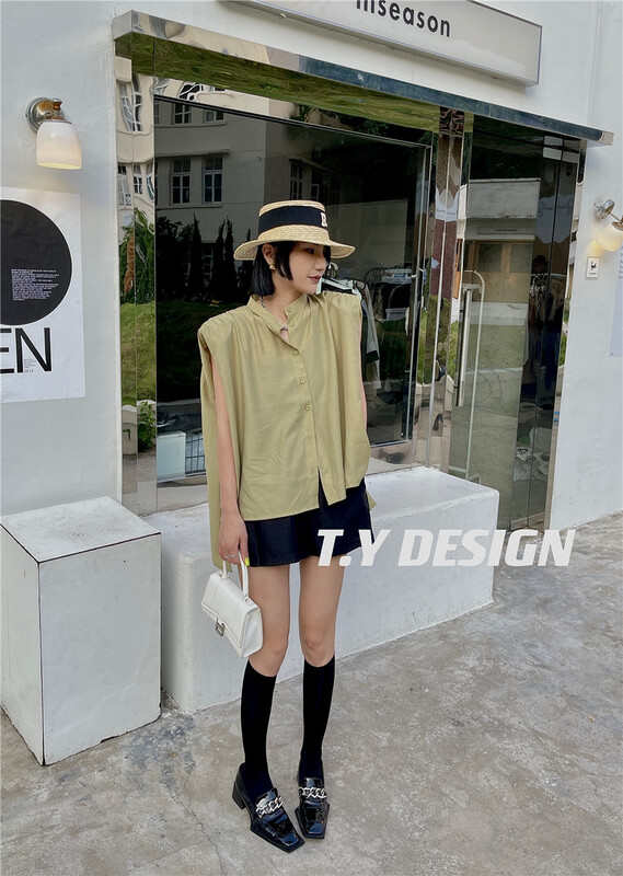 [T.Y tangyuanjia] round neck loose casual sleeveless shirt 2066# ozq