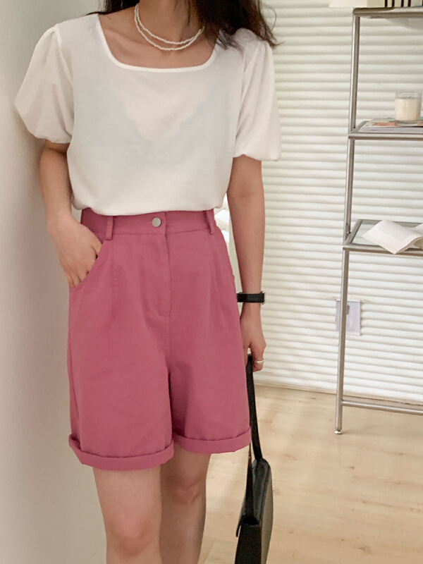 [Tn] solid color Pullover versatile short sleeved T-shirt (only for tops) t3277# cqw