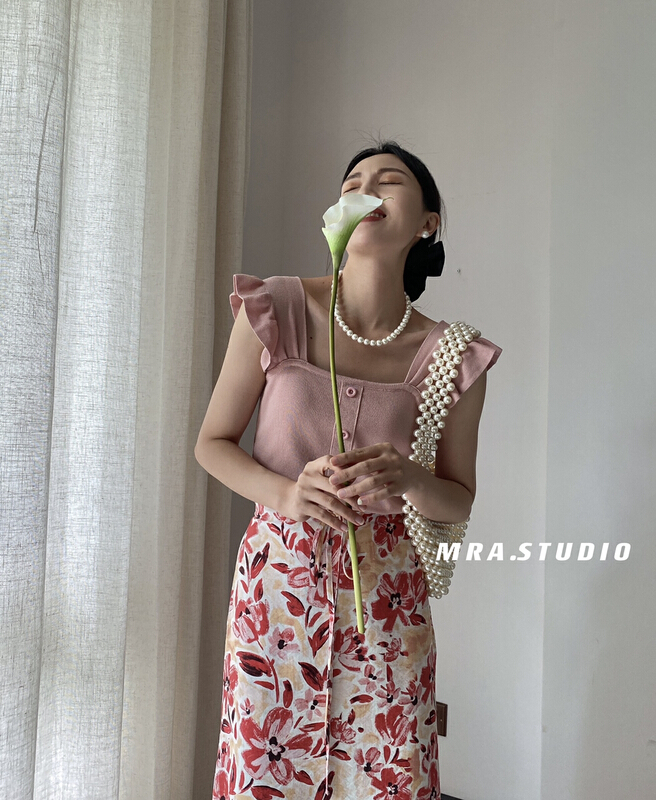 [MRA] sweet and thin with fungus edge, flying sleeve knit shirt m1857# zxl