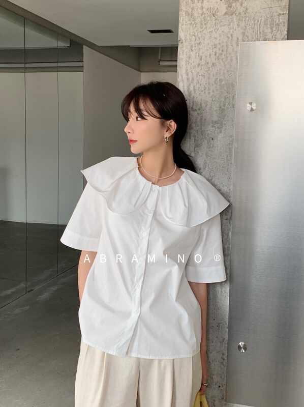 goods in stock! [Abra] lady doll collar single breasted loose shirt 89332# WPL