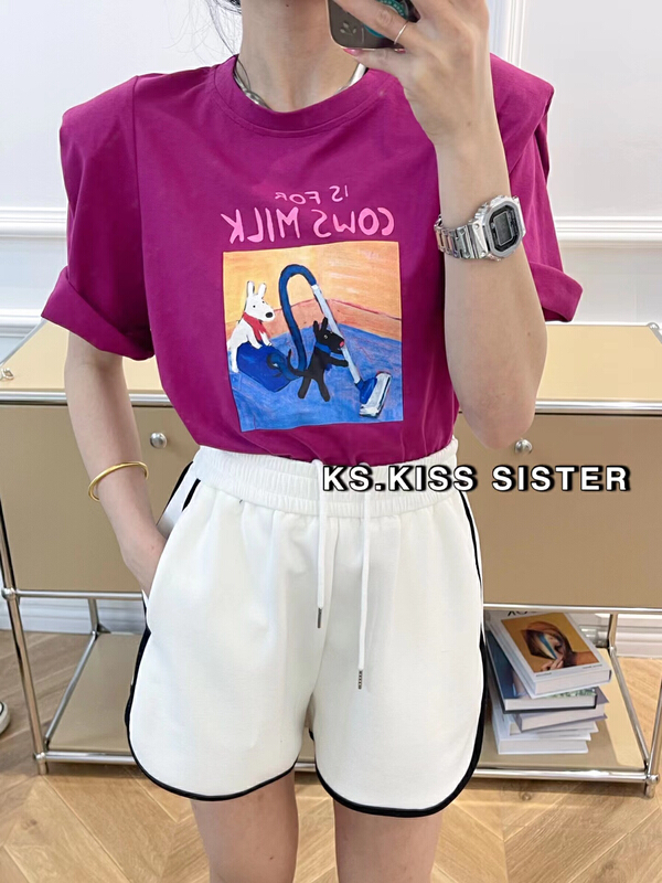 New in early summer! [KS] French bubble sleeve loose short sleeve T-shirt 22116# ozq