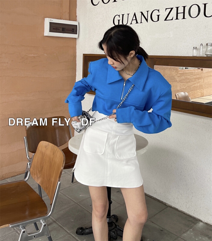 早春上新!【DREAM FLY】短款墊肩韓版衛衣  61050#  XJ