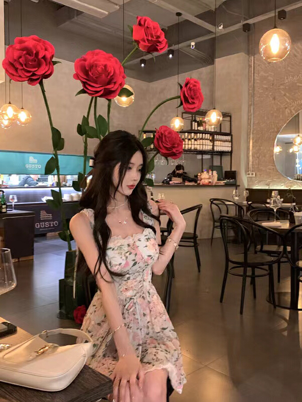New in early summer! [are studio] design sense floral waist strap dress (detachable with lace up) 9897# WPL