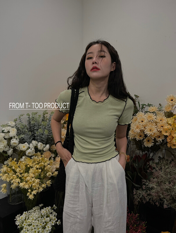 [t-too] versatile fashion small shirt with contrasting color edges (only small shirts) 335971# LSL