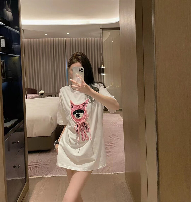 New in early summer! [big C studio] heavy craft embroidery hot drill short sleeve T-shirt 1008# PCZ