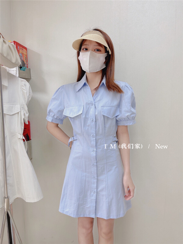[I'm] Korean waist closing shirt bubble sleeve dress 8839# cqw
