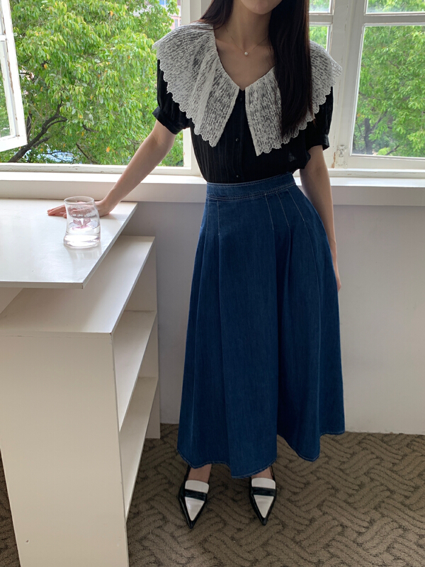 New in early summer! [new open] Korean version versatile high waist medium length denim skirt xq22636# zxl