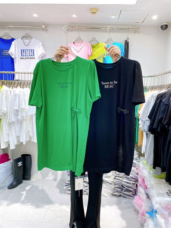 New in early summer! [DDM] medium and long coil button printed short sleeve T-shirt 5869# ozq