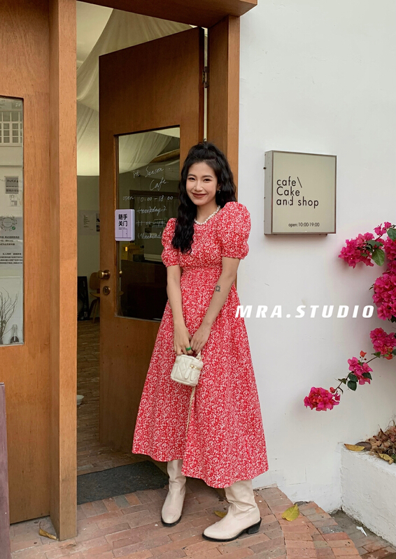 Original price 110.54! New in early summer! [MRA] small sexy floral dress with hollowed out bubble sleeves xt5020# zxl