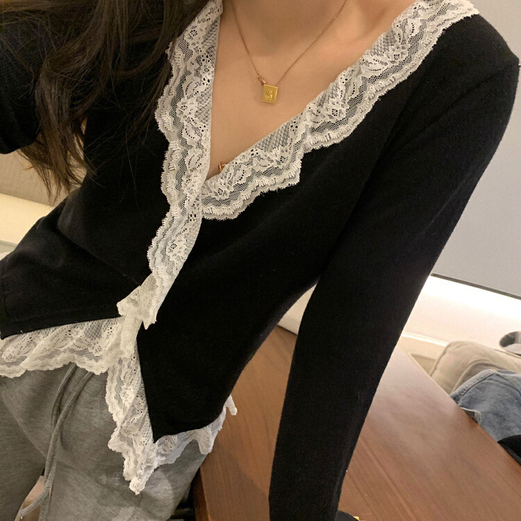 goods in stock! New year in early spring! [cinlee] French knitted cardigan 22102# ozq with lace stitching