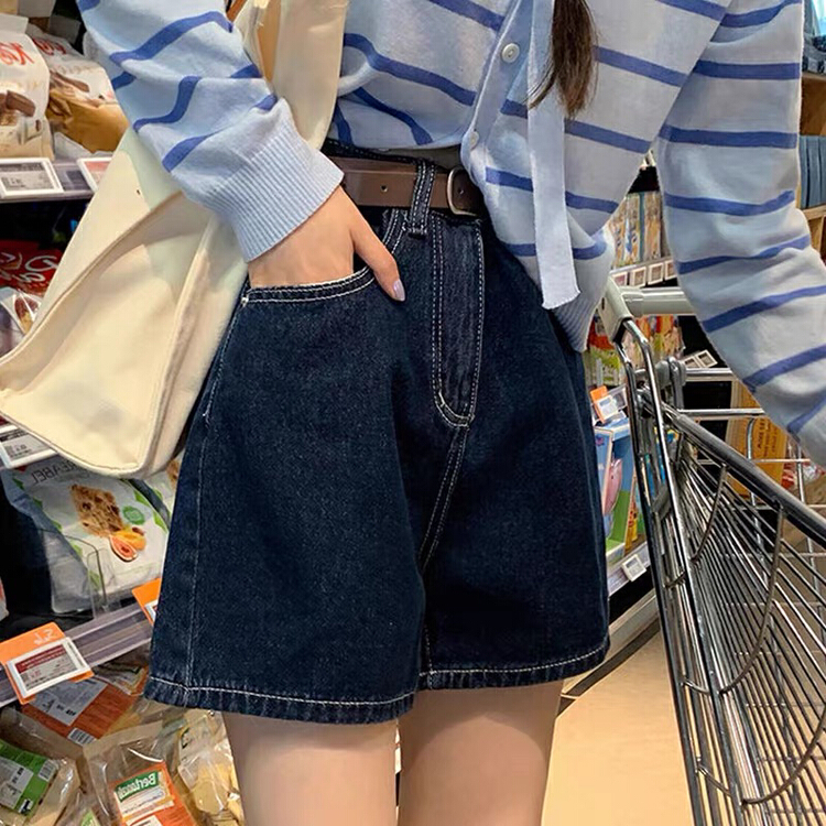 [Jiajia Muli] high waist loose Korean denim shorts (with belt) a8655# L