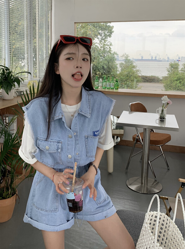[dolly] Korean loose design sense waist closing denim Jumpsuit 1208# LSW