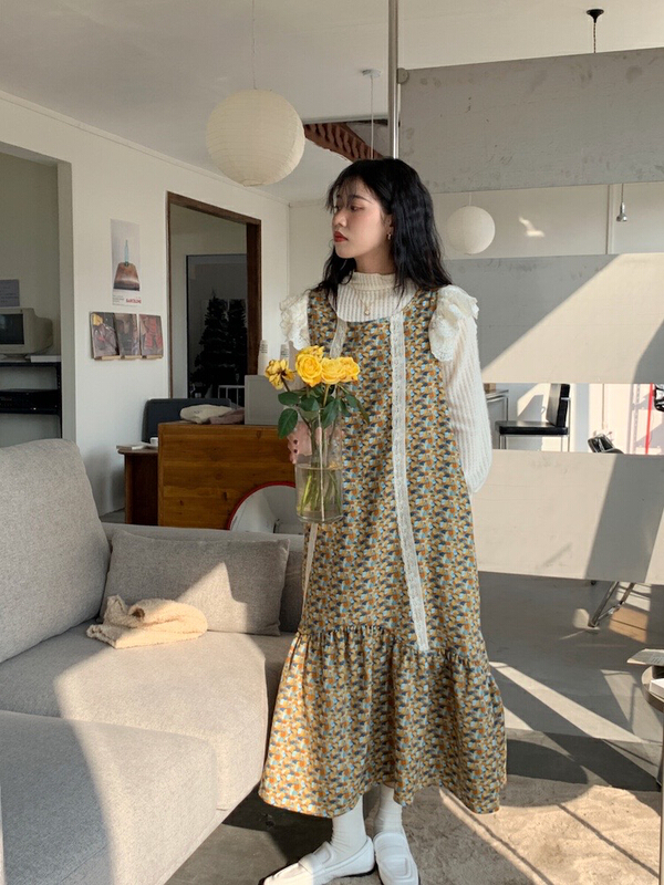 New year in early spring! [timely rain] Han Feng ins versatile sweet broken flowers loose and versatile thin vest dress (only dresses) 59875# YYW