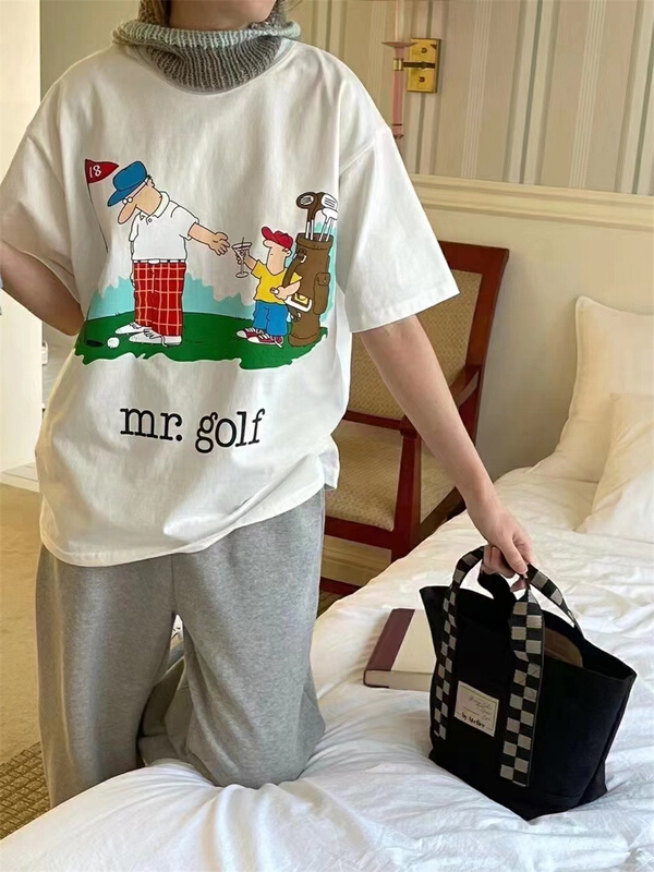 [egg] Korean round neck comfortable printed short sleeve T-shirt (T-shirt only) 22068# ll